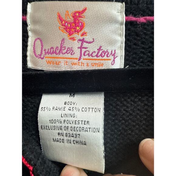 Quaker Factory Black Sweater with Embroidered Christmas Tree Novelty Detail - Picture 2 of 10